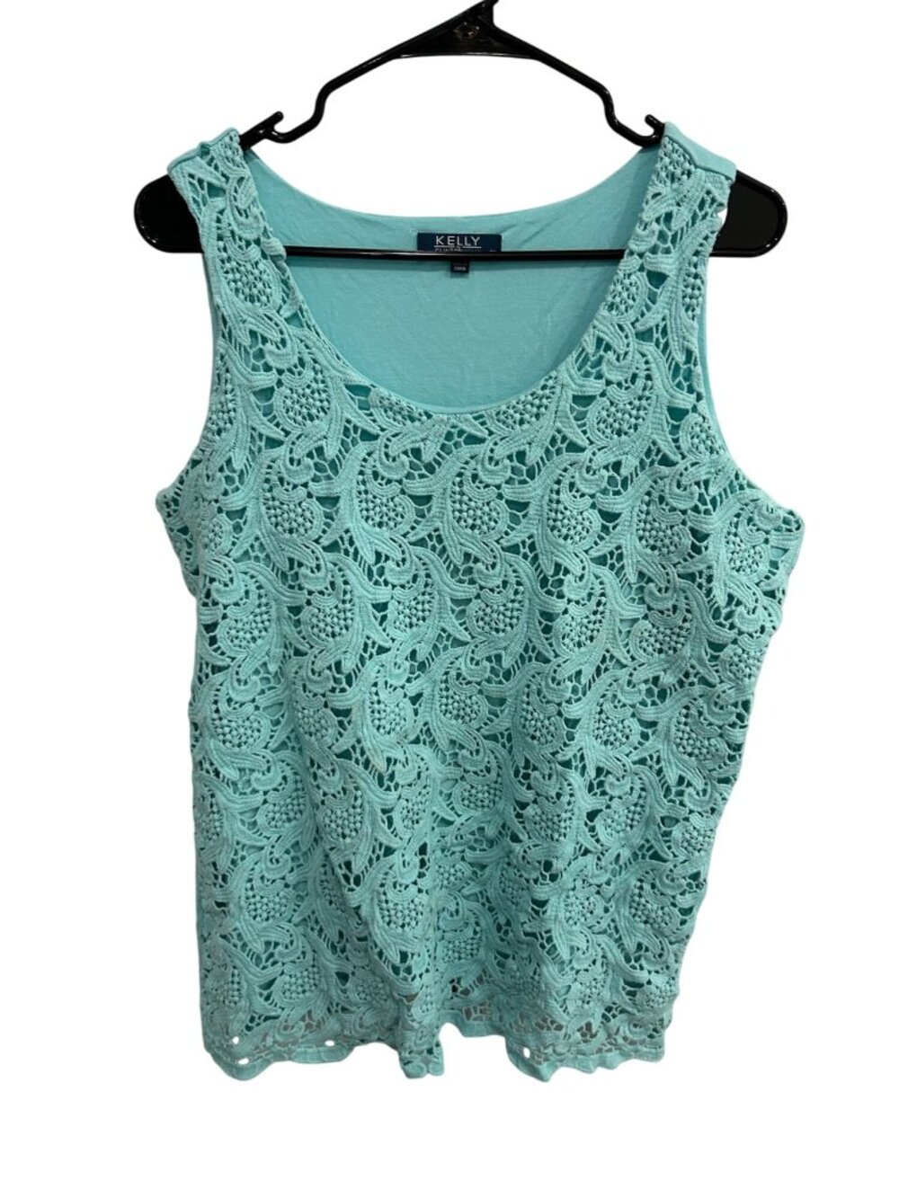 Kelly By Clinton Kelly Sleeveless Lace Overlay Tank Top Aqua Sz 1X Summer Wear